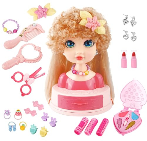 Genérico Tête de à coiffer | Jeu de beauté pour Jeu Symbolique, épingles à friser, Outils de Maquillage pour débutants, Filles de 3 à 6 Ans
