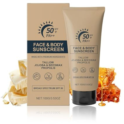 Rindertalg Sonnencreme LSF 50 | Mineralisches Zinkoxid, Riff-sicher & Wasserfest, Nicht-Fettende Formel für Gesicht/Körper, Grasgefütterter Talg, Natürlicher Schutz (1)