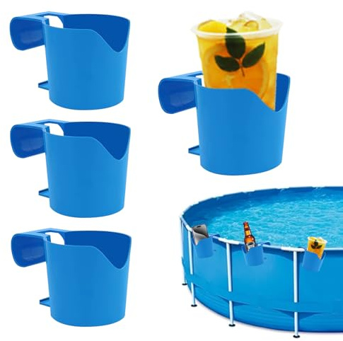 4 Stück Pool Getränkehalter,Pool Becherhalter,Wasserbecher Hängehalter,Blau | Pool Zubehör Getränkehalter,Poolside Getränkehalter,Multifunktionaler Poolzubehör,Abstellen Kleinen Gegenständen,Bier,Handys