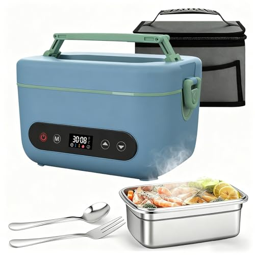 IXPIUZB Contenitore per il pranzo elettrico senza fili, per adulti, 1,2 l, 12000 mAh, ricaricabile, scalda alimenti con timer e riscaldamento regolabile, con borsa isolante, per ufficio, auto
