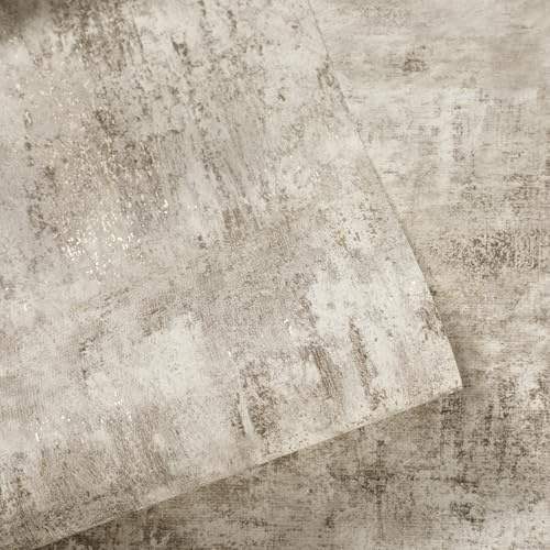 Trafagala Beige Brown & Cream Wallpaper for Living Room, Bedroom, Hallway, Fireplace - Decorative Luxury Wall Paper with Distressed Pattern, Textured Finish & Gold Metallic Detailing