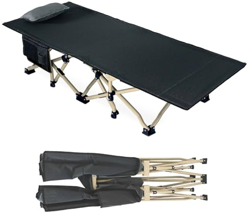 Klappbares Campingbett für Erwachsene, Klappbett mit Atmungsaktivem Kissen, Strapazierfähiges Outdoor-Bett mit Aufbewahrungstasche, Layer Oxford Travel Camp Cots, Keine Installation
