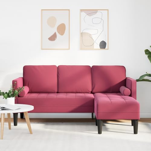 ZQQLVOO Weinrotes Chaiselongue-Sofa für 3 Personen mit Verstellbarer Funktion, gemütliche Polsterung und stylisches Design aus echtem Holz und strapazierfähigem Polyesterstoff