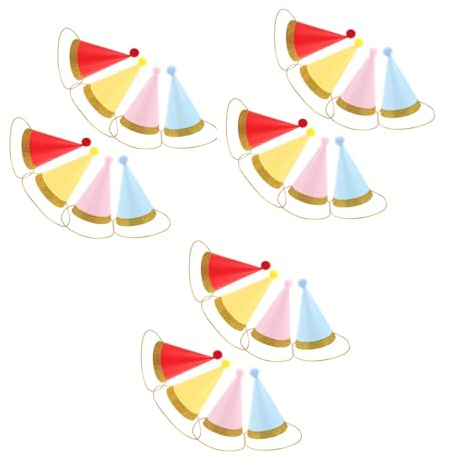 Toyvian 24 Piezas Sombreros de Fiesta Cónicos para Pompones de Papel y Borde Dorado Gorro para Cumpleaños de Bebés y Pequeños Decoración para Fotos y Celebraciones Infantiles