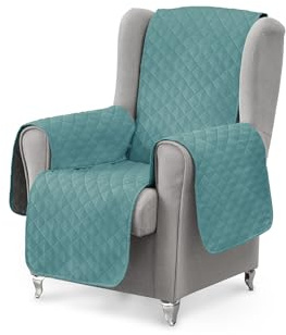 Textilhome Funda Sofá 1 Plaza Luka Protector Relax Orejero 55 cm Aguamarina | Protector de sofá 1 plaza acolchado y reversible. Ideal para sillones relax, resistente a mascotas y fácil de colocar.