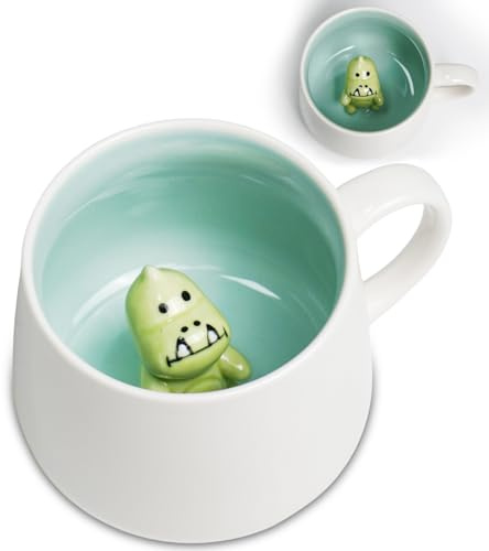 ZONSUSE Taza Cerámica Serpiente Kawaii con Tapa y Cuchara, Cute Snake Mug con Figura 3D Inside Cup, Taza de Café para Té, Leche y Bebidas Calientes, Regalo Original para Amigas 350ml (3D Snake)
