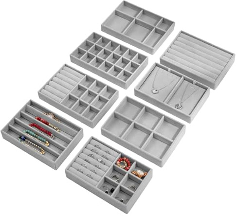 8 bandejas para joyas, organizador de joyas, cajón, organizador de joyas, bandeja organizadora de joyas, insertos de cajones para mujeres y niñas para pendientes, anillos, pulseras, broches, collares