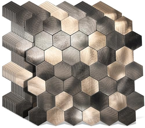 WoStick Autocollants pour carreaux métalliques, 4 mm d'épaisseur, carreaux adhésifs de cuisine, protection de crédence de cuisine auto-adhésive super résistante avec métal brossé, 10 feuilles/paquet
