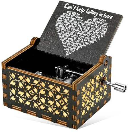 SIWOKJJO Can’t Help Falling in Love Music Boxes,Wood Laser Engraved Vintage Hand Cranked Cute Music Box, for Your Loved One's Birthday Valentine's Day