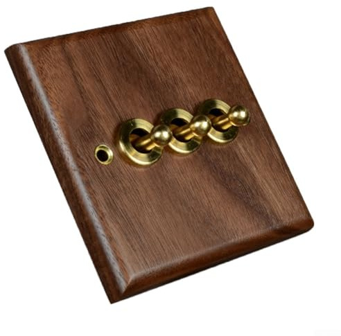 Bebykilemi Para interruptor basculante de luz de palanca de 1/2 vías, placa frontal de madera con palanca metálica para interiores tradicionales o rústicos (3 bandas)