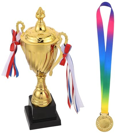 TOYANDONA Set Trofei e Medaglie Premio Sportivo Oro con Medaglia da 29 Cm e Nastro, Coppa da Competizione per Tornei, Premi per Scuole e Club Sportivi