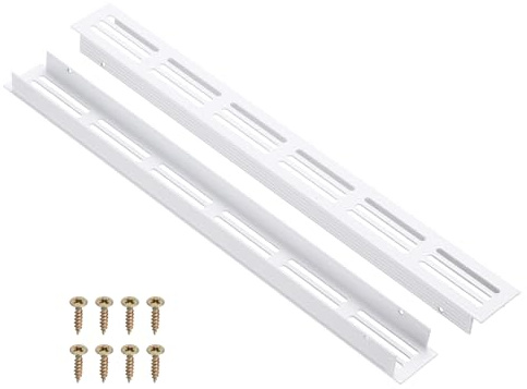 PATIKIL 2 Pcs Cubierta De Rejilla Para Puertas 12 X 1.2 (Dimensiones Exteriores) Pulgadas Rejilla De Aluminio Con Persianas Rectangular Para Zócalo Con Tornillos De Montaje Blanco