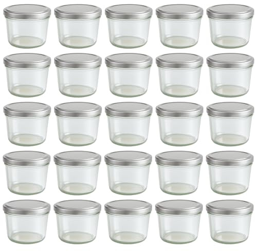Vitrea 25x Marmeladengläser 230 ml - mit Deckel Silber TO 82 - Einmachgläser zum befüllen mit Schraubdeckel - Sturzgläser für Marmelade Schraubgläser - leere Gläser - 25 Stück