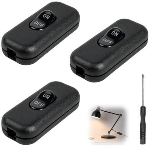 Lot De 3 Interrupteurs À Bascule Bipolaires Noir 6A 250V pour Lampe De Chevet – Interrupteur Inline 2/3 Fils, Interrupteur Lampe De Bureau Compact 60,2×26,2×14,5 Mm, Remplacement Facile