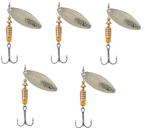 Cucharilla de Pesca Giratoria para Black-Bass y Trucha - Modelo Aspen 13-2, Color Plata, 7g | Anzuelo Tripe con rebaba | 5 Piezas
