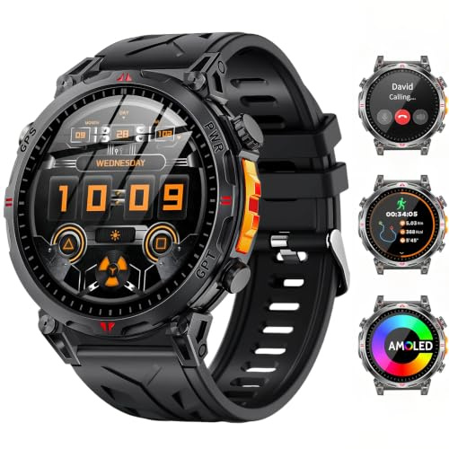 Montre Connectée Homme GPS Intégré, Boussole, Altimètre, Baromètre | 1.6 AMOLED Montre Connectée avec Appels Bluetooth, Suivi Santé, 100+ Sportifs, Podomètre, Montre Sport Homme Android iOS