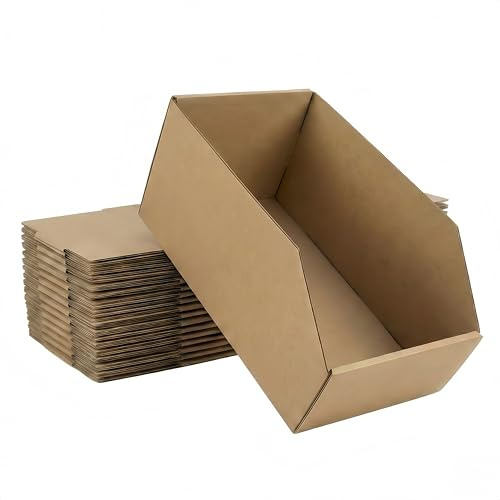 STRBOXONG 10 Stück Sichtlagerkästen Pappe (30x20x15cm) – Extra Stabile Wellpappe Lagerboxen für Werkstatt, Schrauben & Kleinteile – Umweltfreundliche Regalkästen & Ordnungssystem für Lager & Büro