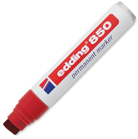 edding 850 Permanentmarkör – röd – 1 penna – kilspets 5–15 mm – för breda markeringar – vattentät, snabbtorkande, torkbeständig – för kartong, plast, trä, metall, glas