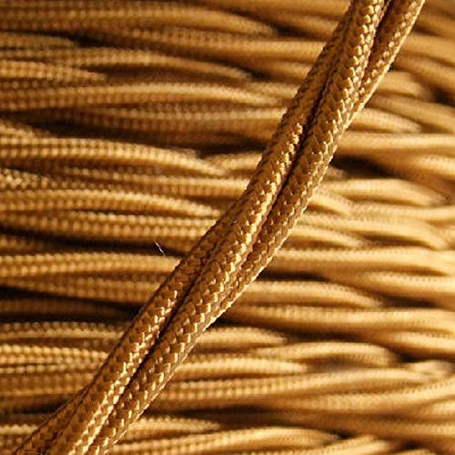 PRE-CUT 1 Meter Length Vintage Styled British Antique Gold Coloured Cloth Covered Braided Twist Flex - Electric Cable 3 Core; Electrical Wire 3Amp; Lighting Flex 0.50mm