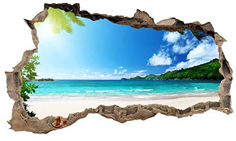 Finest Folia 3D Wandtattoo Mauerloch Wandsticker Wandaufkleber Durchbruch Städte Landschaft Abenteuer selbstklebend H 60 x B 100 Schlafzimmer Wohnzimmer (WL07 Beach)