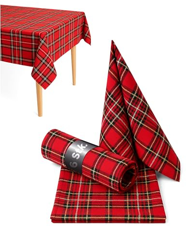 texpot 6 Stück Servietten 40 x 40 cm im Schottenkaro rot Tartan kariert 100% Polyester