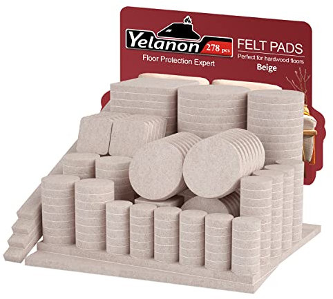 Yelanon Filzgleiter selbstklebend 278 Stück, Schneidbarer Filz für,Kratzfeste Möbelgleiter für Stühlemöbelgleiter,Möbelgleiter,Chair Leg Floor Protectors, Beige