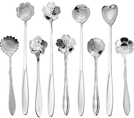 Flower Spoon Coffee Teaspoon Set, ESRISE Stainless Steel Tea Spoon Dessert Spoon (Silver)