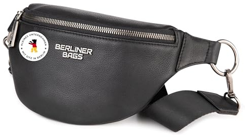 Berliner Bags Bauchtasche Mona Premium, Umhängetasche aus Leder - Schwarz | Gürteltasche Echtleder & Crossbody Tasche für Damen und Herren, verstellbarer Gurt & Premium-Reißverschluss