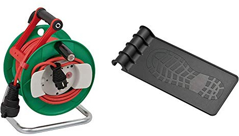 Brennenstuhl Garant G IP44 Gartenkabeltrommel (Kabeltrommel für Rasenmäher mit 23+2m Kabel in rot, Spezialkunststoff) mit Trommeltritt (geeignet für einen Trommel-Ø von 240/290)