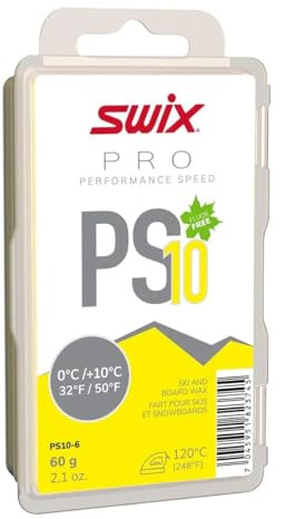 Swix PS10 Yellow Pro Speed Ski and Snowboard Iron-On Wax for Spring Temperatures, 60g