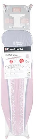 Russell Hobbs LA083234PINKEU7 115 x 36 cm Planche à Repasser, 7 Positions de Hauteur Réglable, Table Repassage avec Repose-Fer, Peu Encombrante, Housse 100% Coton, Gris/Rose