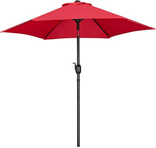 Yaheetech Garden Parasol Umbrella 2.3M Patio Table Umbrella Outdoor Sun Shade with Crank Handle & 6 Metal Ribs for Garden/Backyard/Deck - Red