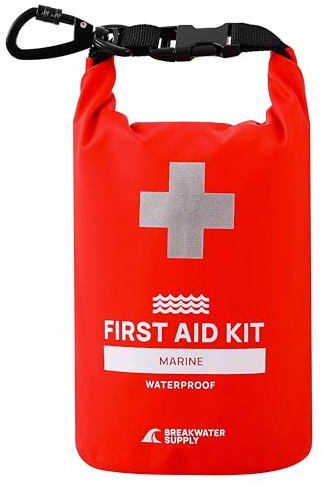 Breakwater Supply™ Kit de premiers secours étanche pour bateau - 100 pièces - Fournitures d'urgence AFAK dans un sac étanche - Kit de traumatisme IFAK pour kayak, jet ski, pêche, surf, voile