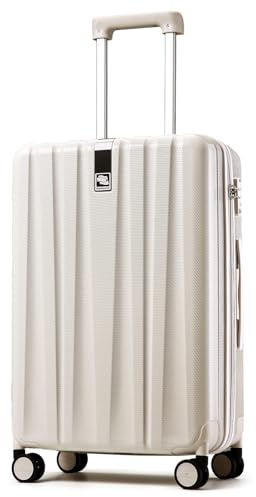 Hanke, Trolley per bagaglio a mano e da stiva con ruote e chiusura TSA, leggeri, in policarbonato rigido, da 35,56 cm, 40,64 cm, 50,8 cm, 61 cm e 73,66 cm, Bianco avorio., Carry-On 20-Inch