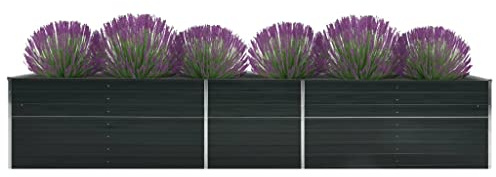 WIFESE Lit SuréLevé De Jardin Acier Galvanisé 400x80x77 Cm Anthracite Jardinieres Exterieur Jardiniere Bois Jardiniere Balcon Carré Potager Bacs ã Fleurs Rectangulaire