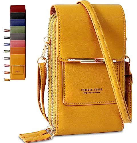 Lakpopya Handytasche zum Umhängen Damen aus PU Leder, Multifunktionale Kleine Handytasche Damen mit Geldbörse zum Umhängen, Handy Umhängetasche Damen für unter 6,9 Handy (gelb)