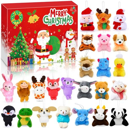 Chennyfun Adventskalender 2025 mit 24 Stück Plüschtier Schlüsselanhänger, 24 Tage Adventskalender Countdown Überraschungen mit Tier Plüsch Spielzeug, Weihnachten Geschenke für Jungen Mädchen