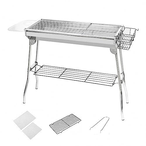 MAOTN Edelstahl-Grill, Holzkohlegrillofen mit großer Kapazität für den Haushalt, Camping-Picknick-Grillgestell für gegrillten Fisch, Garnelen und Kohlenstoff im Freien,Style1,Size