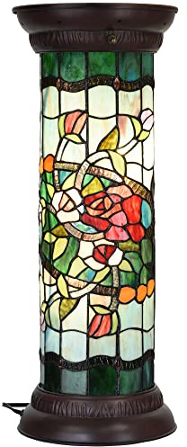 Bieye L30823 Rose Flower Tiffany Style Stained Glass Pedestal Floor Lamp for Decorating, 28 inches Tall