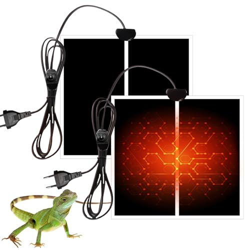 SPORWAY Reptil Heizmatte 2 Stück, Terrarium Heizmatte Wärmematte, Einstellbar Reptile Wärmekissen mit Temperaturregler für Reptilien Schildkröten Schlangen Eidechse Gecko Amphibien (5W)