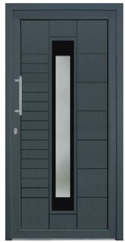 HORI Haustür Kunststoff, aluminium, Komplettset konfigurieren, Hauseingangstür Modern - Farbe: grau (innen weiß) - DIN links - Modell: Stripe - 210 x 110 cm