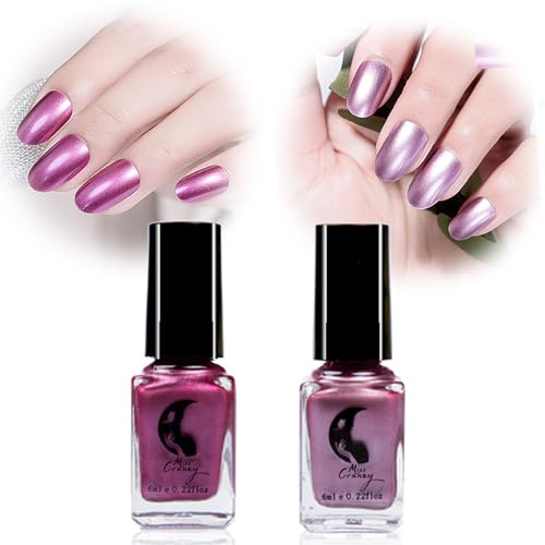 Metal Nail Polish Mirror Pink Nail Varnish-Metallic Mirror Effect Nail Polish Set - Long Lasting Quick Drying No UV Needed Non-Peelable Christmas nail art kit (Cherry Red Pink)