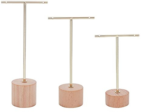 Lonrtesw Expositor para pendientes con barra en T de 3 piezas con soporte para joyas con base de madera, organizador de joyas para colgar para objetos de escena fotográfica, B