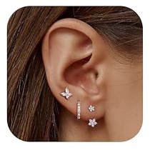 JeweBella 3 Paires Boucles d'oreilles Argent 925 pour Femme Plaquée Or 14 Carats Petites Clou d'Oreilles Mini Boucles d'Oreilles Créoles pour Plusieurs Piercings Oreille Cartilage