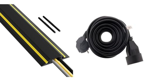 D-Line FC83H Passe Câble Sol, Passage Plancher, Liégeable Goulotte de Sol, Prévient Les Accidents & Zenitech Prolongateur 16A 2P+T HO5VV-F 3G1,5mm² Noir 5m