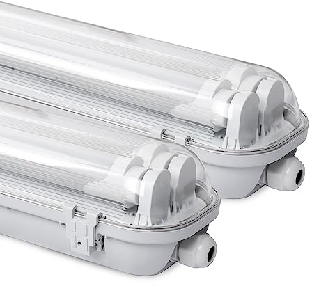 Fiqops LED Feuchtraumleuchte 120cm, Wannenleuchte IP65 Wasserfest, Kellerlampe 18W 3060lm mit Zwei T8 LED-Röhren Neutralweiß für Garage, Keller, Büro (2 Stück)