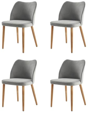 HULALA HOME 4er Set Esszimmerstühle, Schminktischstuhl, bequemer Küchenstuhl mit Holzbeinen für Wohnzimmer, Schlafzimmer und Esszimmer, Grau