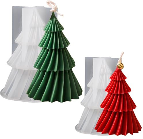 Junhui 2 Pezzi Stampo Candela Stampi in Silicone, Albero di Natale Stampo Candela, 3D Forma di Albero di Natale Stampo per Candele in Silicone per Realizzare Candele, Saponi, Aromaterapia