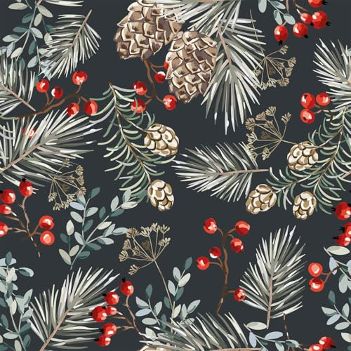 20 kleine Cocktail-Servietten Weihnachten Beeren und Zweige auf dunkelgrün als Tischdeko. Papierservietten mit Motiv. Auch für Decoupage und Serviettentechnik 25x25cm