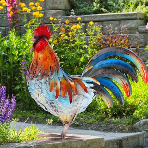 Metall-Hahn-Dekoration, Gartenstatue, Hof-Huhn-Dekoration, Outdoor-Skulptur für Hinterhof, Terrasse, Küche, Rasen, Ornamente, Geburtstagsgeschenke für Frauen